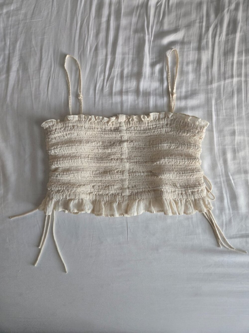 AE | Smocked Tie Side Button-Up Tank Top - Picture 2 of 5